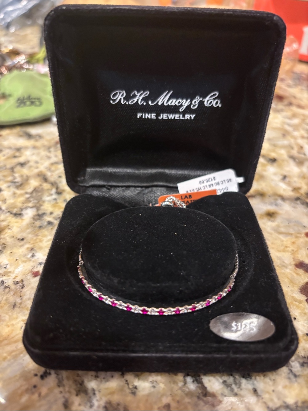 Macy's Pink and Silver Tennis Bracelet Ruby